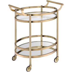Brushed Bronze Kitchen Cart with Clear Glass