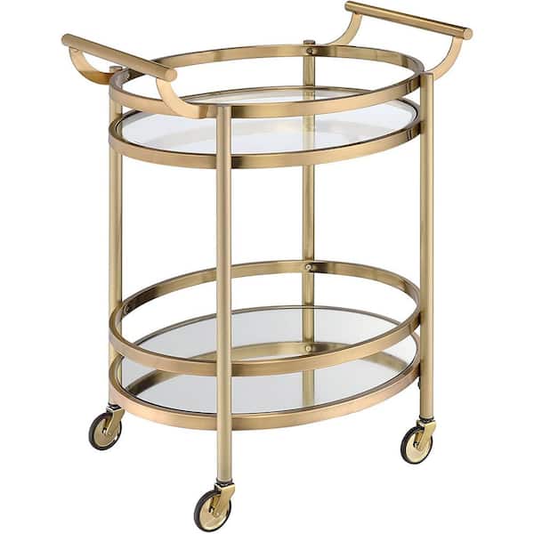 Unbranded Brushed Bronze Kitchen Cart with Clear Glass
