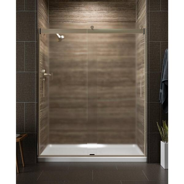 KOHLER Levity 56-60 in. x 74 in. Semi-Frameless Sliding Shower Door in Anodized Brushed Bronze with Handle