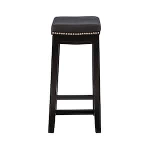 Concord 26.5 in. Black Backless Wood Counter Stool with Faux Leather Seat