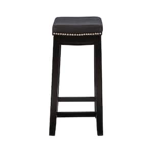Concord 26.5 in. Black Backless Wood Counter Stool with Black Faux Leather Seat