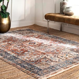 Pauline Distressed Floral Rust 9 ft. x 12 ft. Area Rug