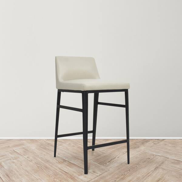 25.5 in. Spencer Beige Contemporary Vegan Leather Counter Stool with Metal Legs