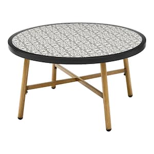 Mix and Match Round Metal Outdoor Coffee Table with Ceramic Tile Top