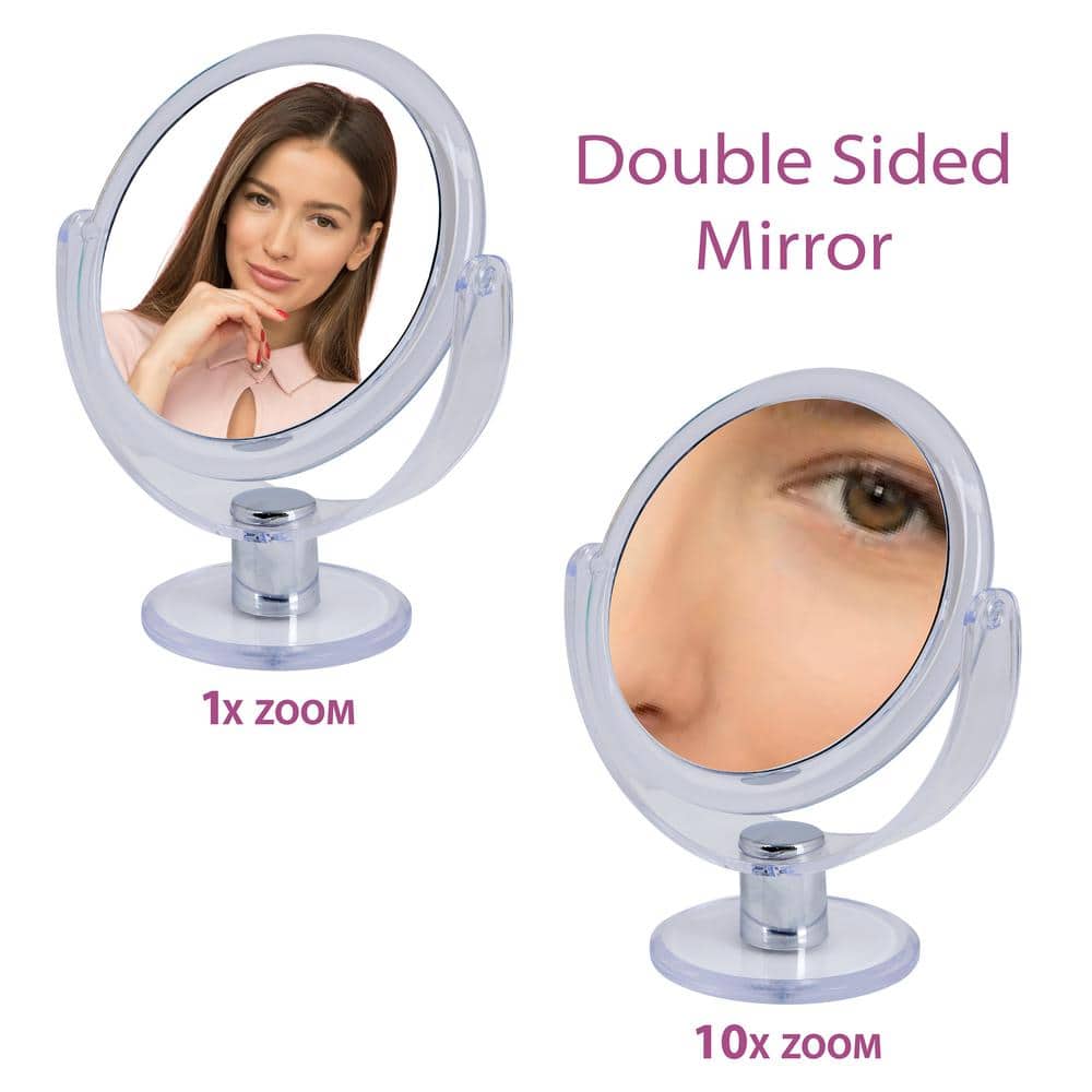 Dual Sided 10X Magnification Clear Vanity Mirror with Rubberized Finish