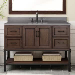 Alster 48 in. W x 22 in. D x 35 in. H Single Sink Freestanding Bath Vanity in Brown Oak with Gray Engineered Stone Top