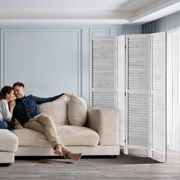 Wood Room Divider, 4-Panel Folding Privacy Screen, 66.9 in. Tall Wooden Partition for Room Separation, Home Gray
