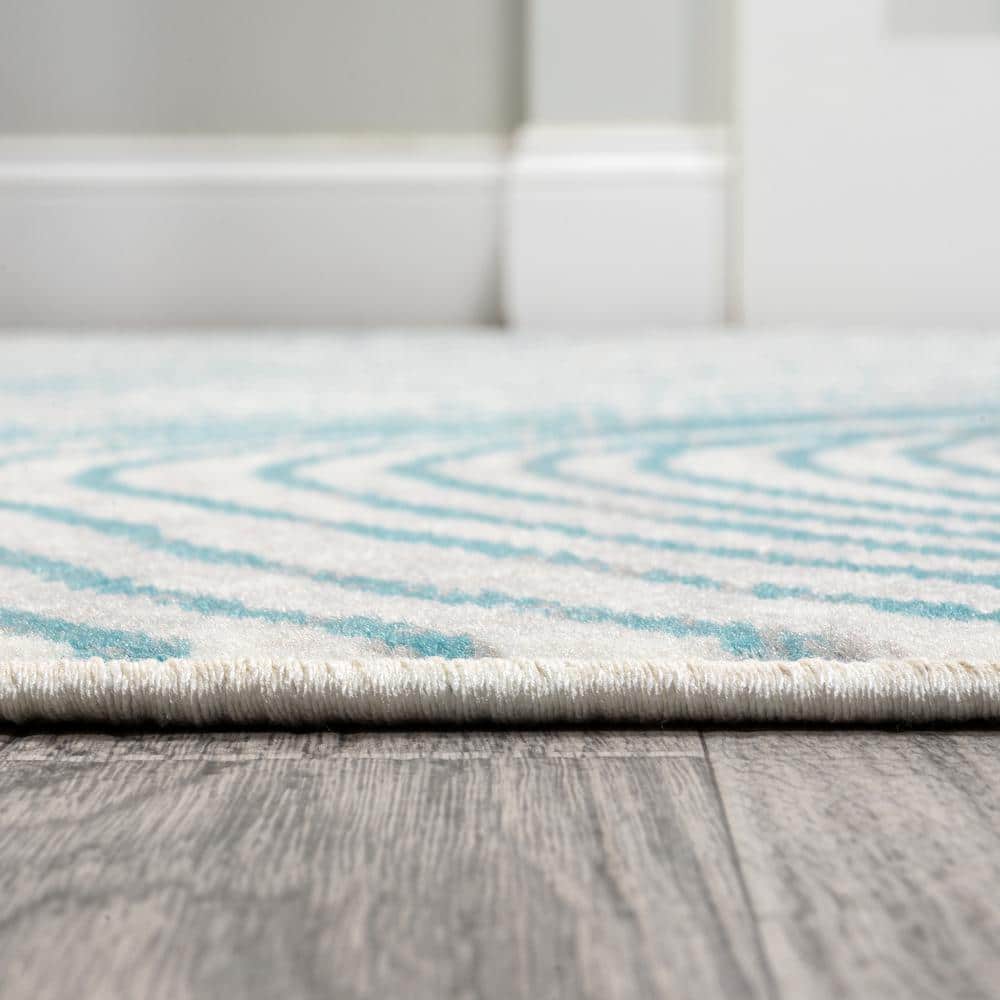 Blue and White Geometric Synthetic Reversible Area Rug