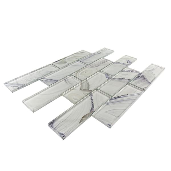 Jeffrey Court Geode Brick Gray 11.625 in. x 11.75 in. x 8 mm Interlocking Glossy Glass Mosaic Tile