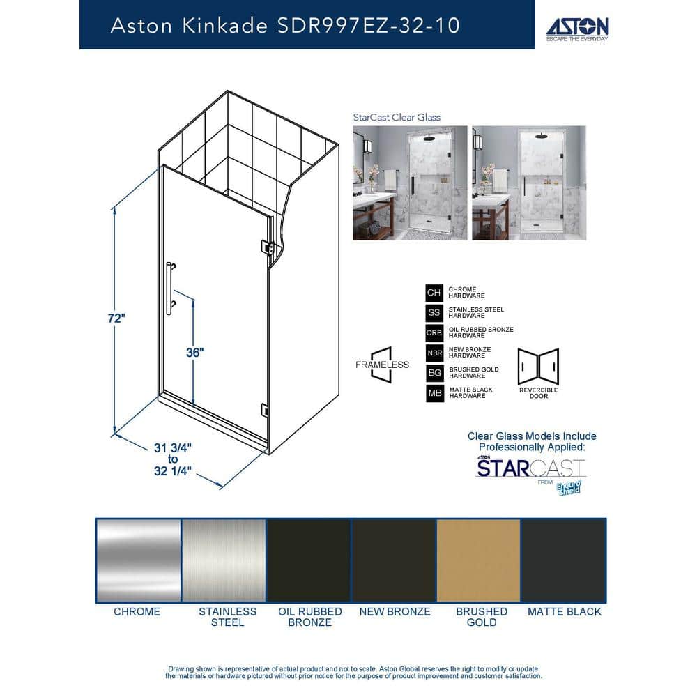 Kinkade 32" x 72" Frameless Clear Glass Shower Door with Bronze Hardware