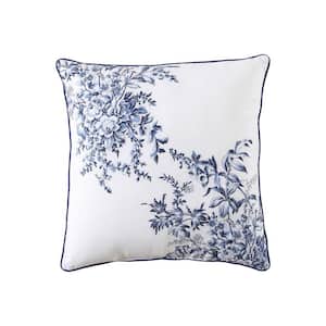 Bedford Embroidered Blue Cotton Square Throw Pillow