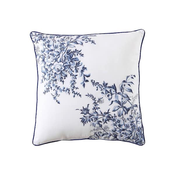 Laura Ashley Bedford Embroidered Blue Cotton Throw Pillow
