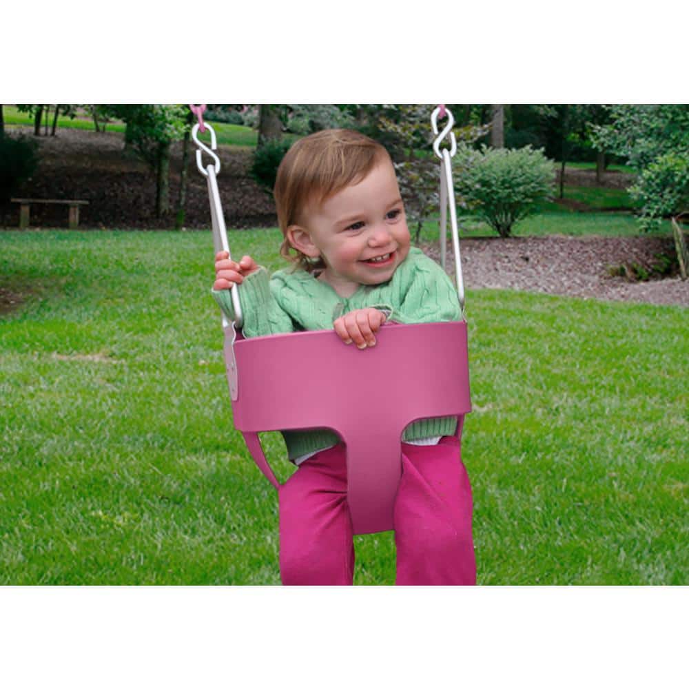 Pink Polymer Full Bucket Toddler Swing with Coated Chains