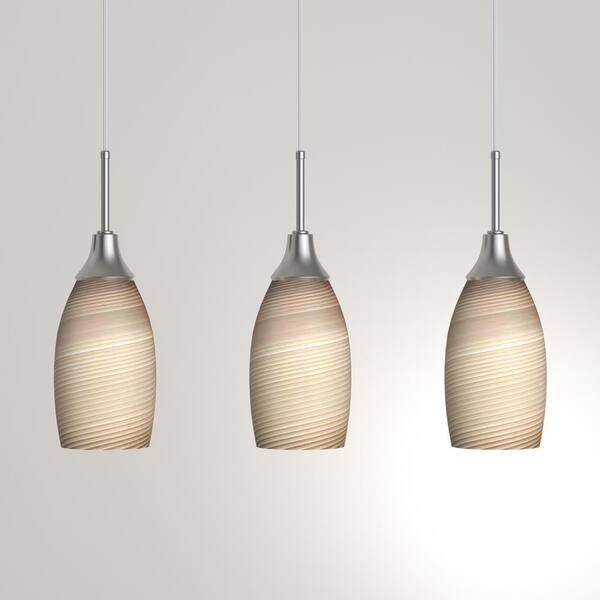 Beldi Peak Collection 3-Light Nickel Pendant with Brown Glass