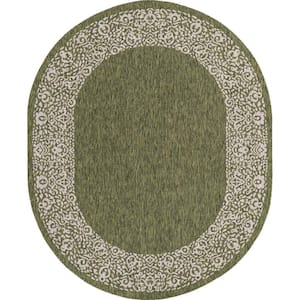 Outdoor Border Floral Border Green 7 ft. 10 in. x 10 ft. Area Rug