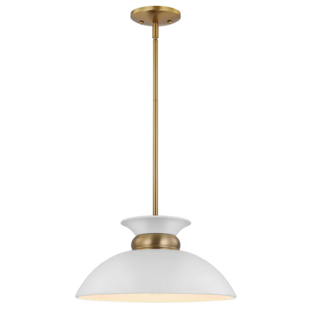 Perkins Matte White & Burnished Brass 15" Modern Bowl Pendant