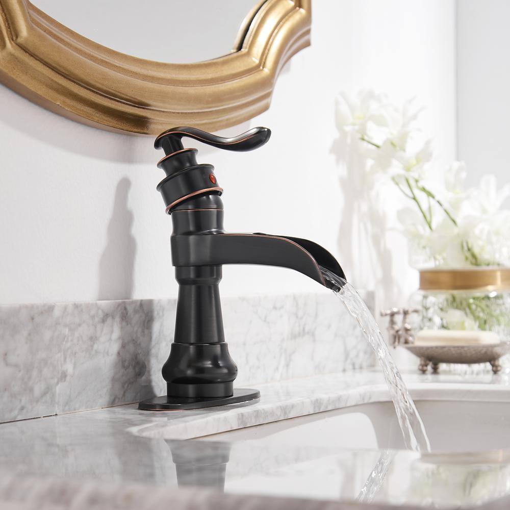 Oil Rubbed Bronze Single Handle Waterfall Bathroom Faucet with Drain Kit