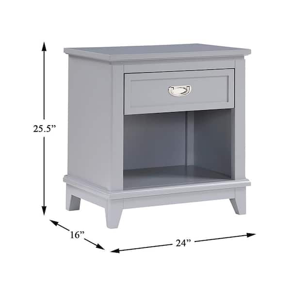 Lazzara Eliza Gray Wood Frame 1 Drawer 24 in. Nightstand B2024GY-4