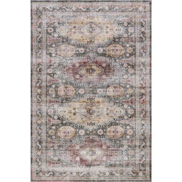 Terri Medallion Washable Sage 9 ft. x 12 ft. Indoor Area Rug