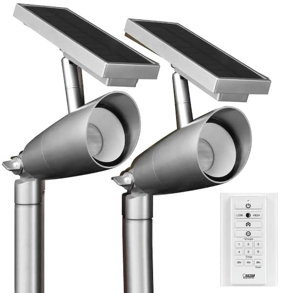 Feit Electric OneSync Landscape 100 Lumen Brushed Nickel Solar Integrated LED Outdoor Spotlight w/Dusk-To-Dawn CCT+RGB Wireless 2-Pack