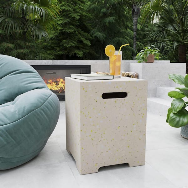 16in.x 16in. Outdoor Patio Terrazzo Propane Tank Cover Table for Hiding Gas tank in Beige