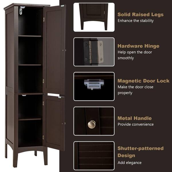 Bunpeony 14.5 in. W x 14.5 in. D x 63 in. H Black Freestanding Bathroom Storage Linen Cabinet