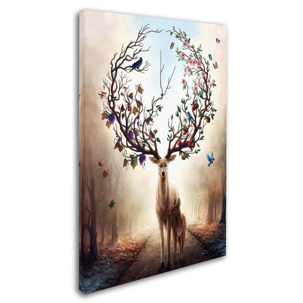 Seasons Deer Canvas Art with Circular Floral Antlers