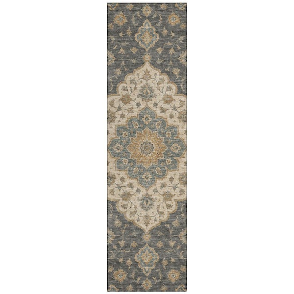 Chantille Machine Washable Indoor/Outdoor Abstract ACN3081 Graphite 2 ft. x 7 ft. Runner Rug