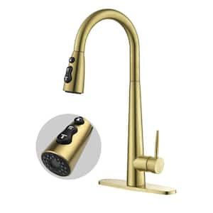 3-Spray Mode Single Handle Pull Down Sprayer Kitchen Faucet in Matte Gold