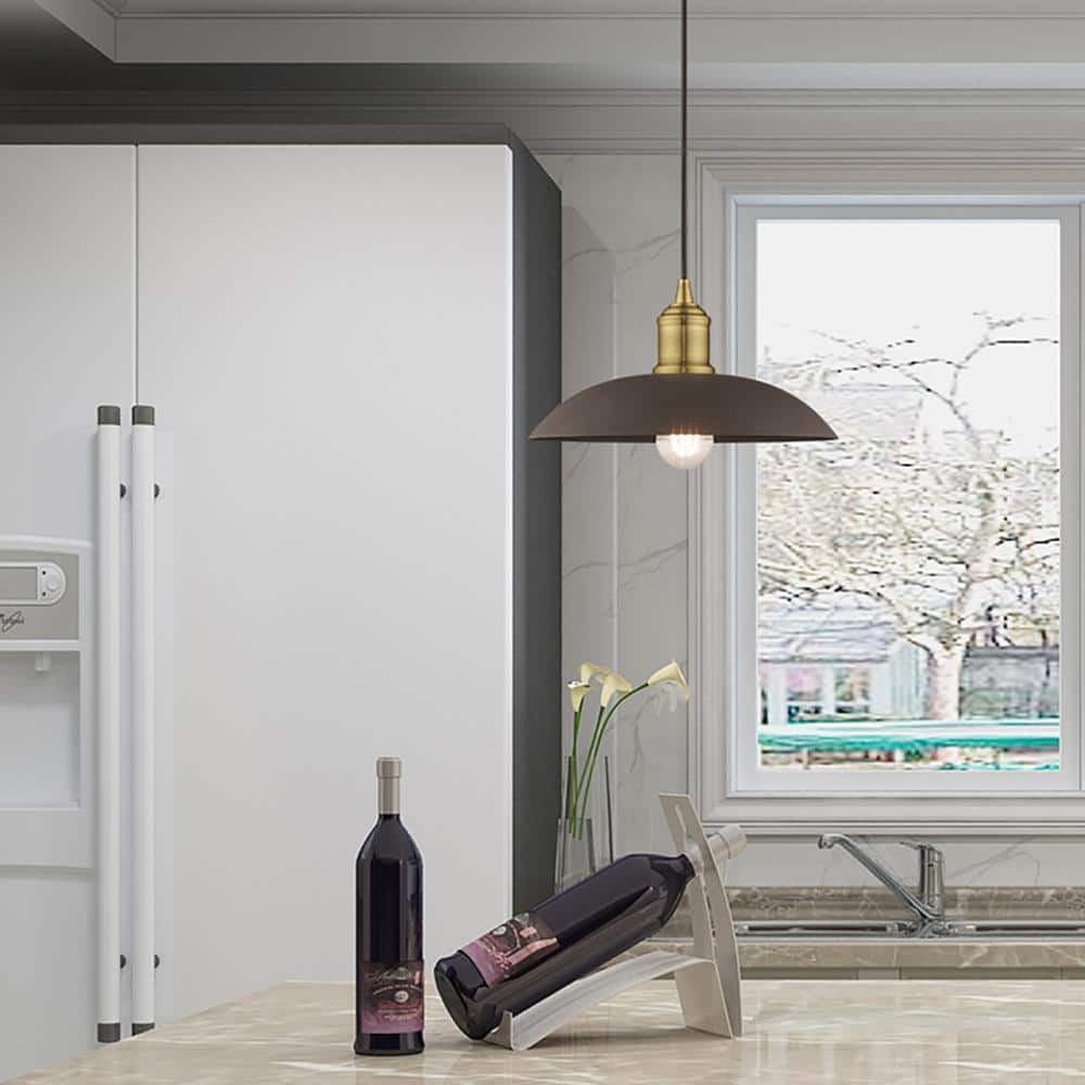 Bronze and Brass Mini Pendant Light with Metal Shade