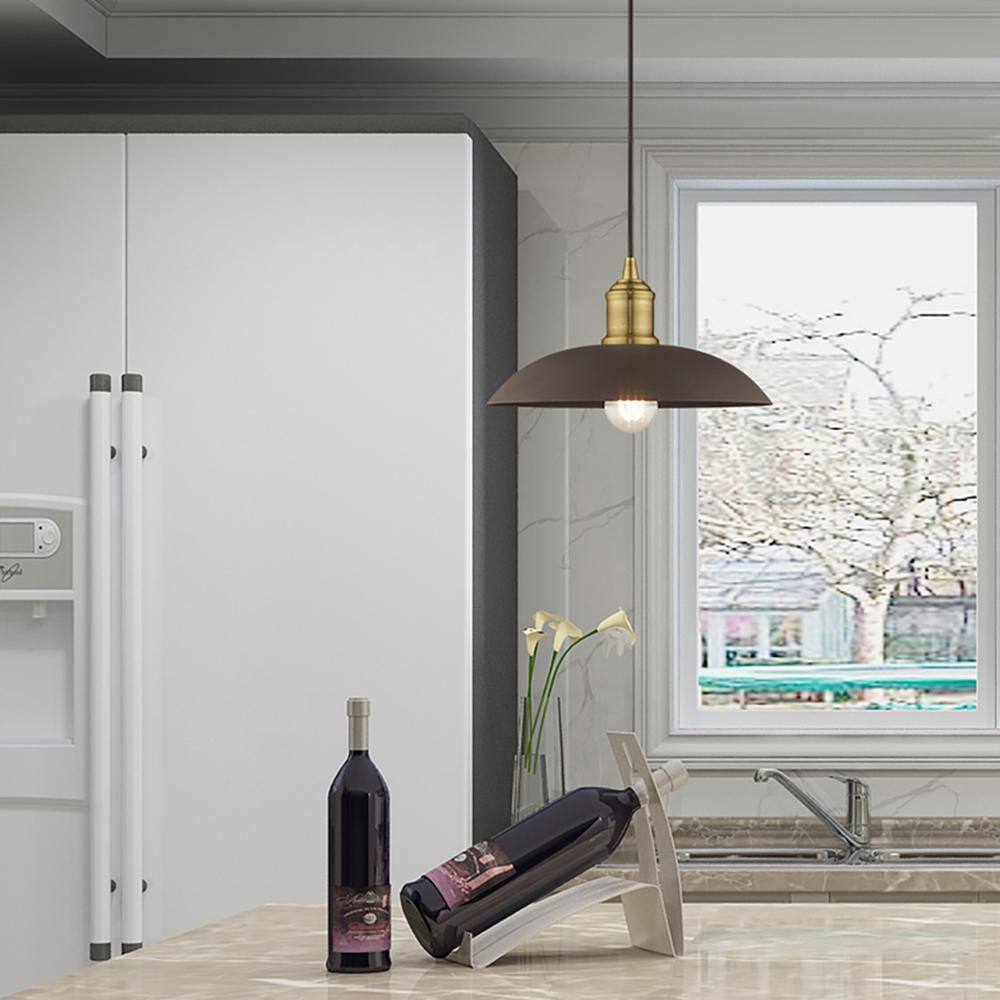 Bronze and Brass Mini Pendant Light with Metal Shade
