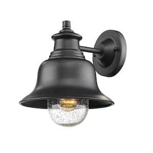 1-Light 10 in. High Powder Coated Black Outdoor Wall Lantern Sconce with Glass Shade