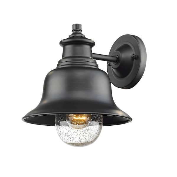 Millennium Lighting 1-Light 10 in. High Powder Coated Black Outdoor Wall Lantern Sconce with Glass Shade