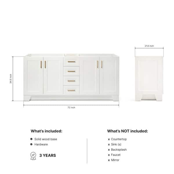 Taylor 72 in. W x 21.5 in. D x 34.5 in. H Double Freestanding Bath Vanity Cabinet Only in White