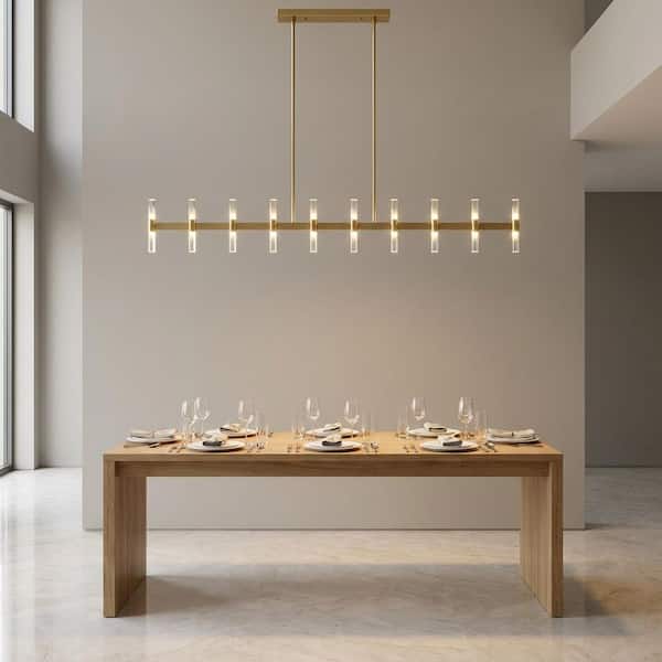 Silas 56 in. W x 6.2 in. H Burnished Brass LED Dimmable Modern Chandelier with Clear Acrylic Cylindrical Diffusers