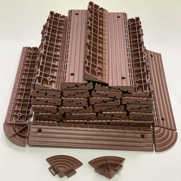 1/5 ft. x 1 ft. Plastic Deck Tile Straight Fascia Edge Trim in Brown with 4-Corners (30-Per Case)