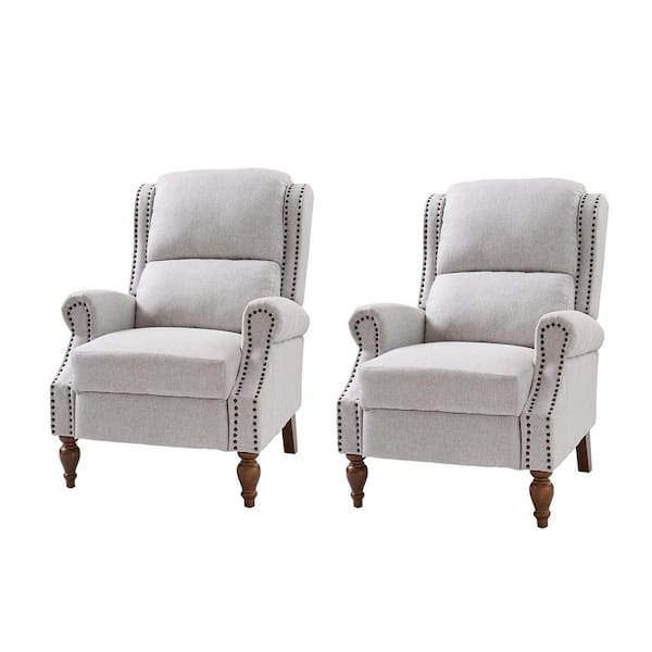 JAYDEN CREATION Sharon Oatmeal Traditional Roll Arm Manual Recliner with Wingback for Living Room Set of 2