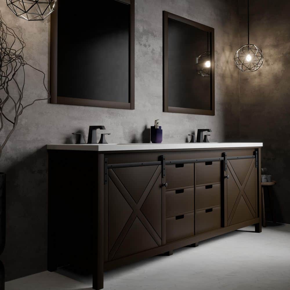 Marsyas 84 in W x 22 in D Brown Double Bath Vanity without Top and 34 in Mirrors price history on PriceWatchPro
