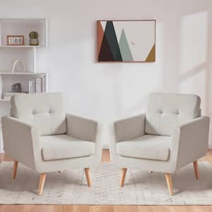 Beige Linen Button Tufted Upholstered Arm Chair Set of 2, Accent Chair Single Sofa for Living Room