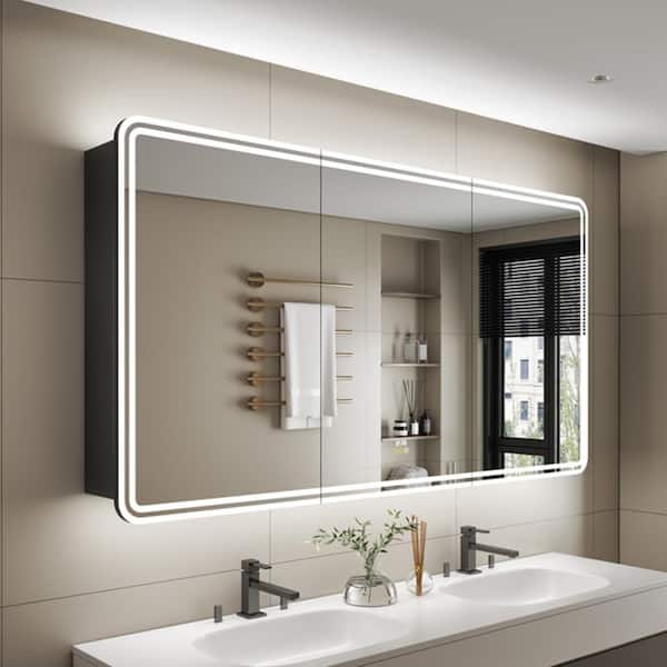 HBEZON Alita 48 in. W x 32 in. H Rectangular Aluminum Medicine Cabinet with Mirror, Dimmable, Memory Function, Interior Mirror