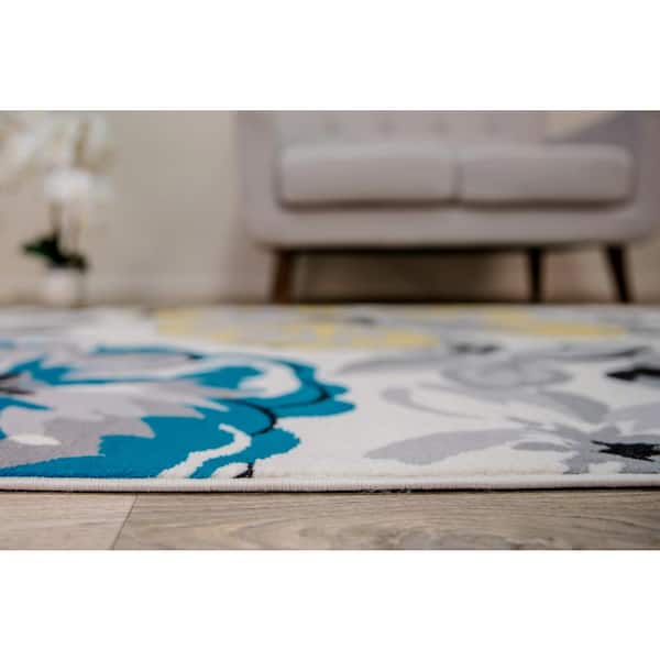 Modern Comtemporary Floral Design Cream 5 ft. x 7 ft. Indoor Area Rug