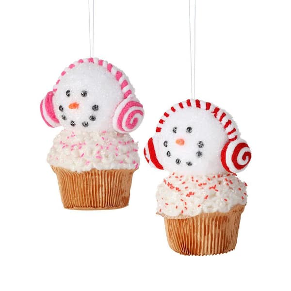 7 in. Sweets Snowman Cupcake With Earmuffs (Set of 2)
