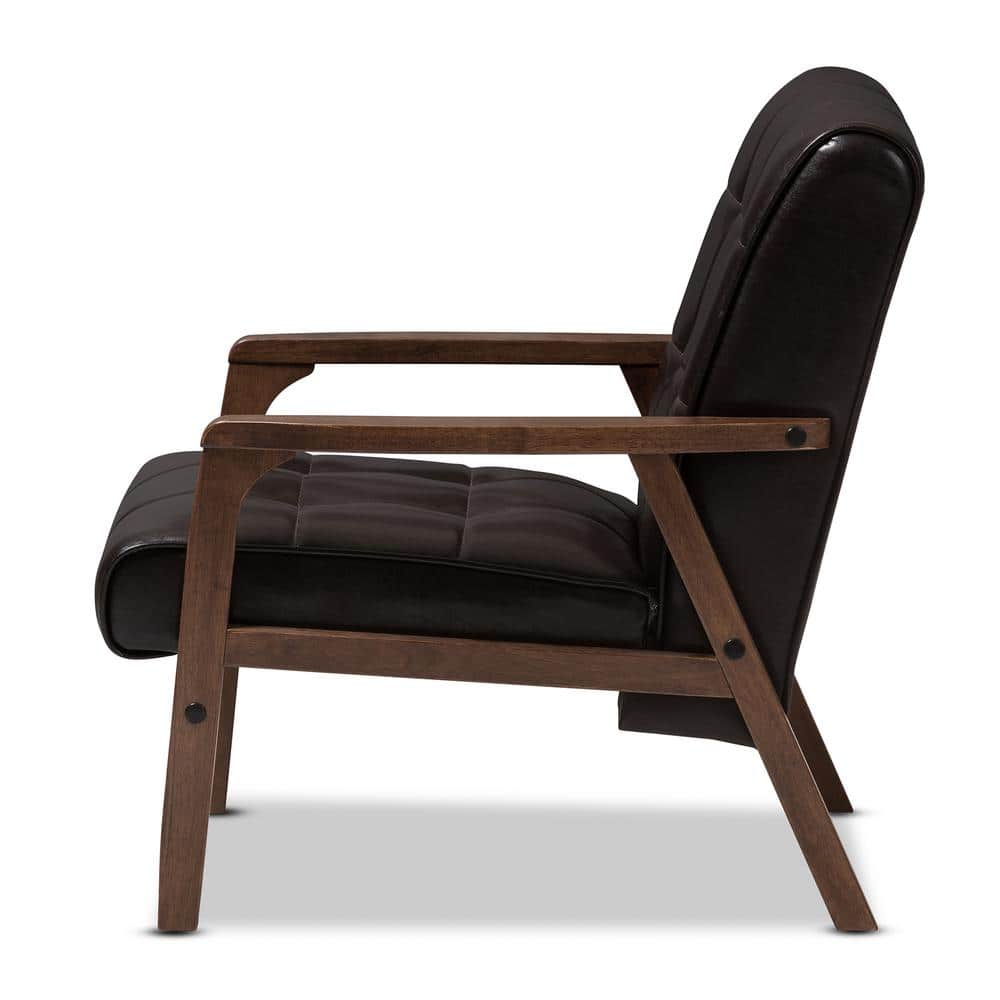Sleek Mid-Century Brown Faux Leather Accent Chair