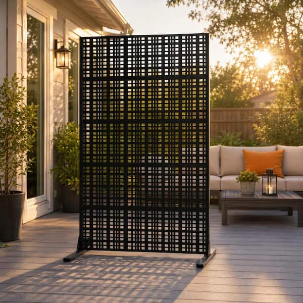 72 in. H x 43.3 in. W Black Metal Privacy Screen Freestanding Grid Divider for Outdoor and Indoor Spaces