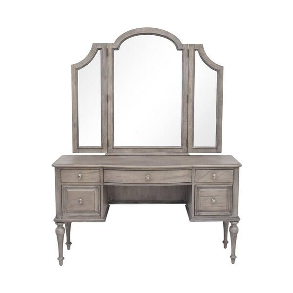 Steve Silver Highland Park Driftwood, Antique Vanity Table With Mirror And Bench