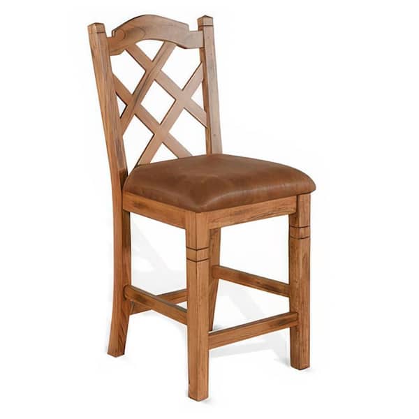 Benjara Marv Oak Brown Wood Frame Counter Height Chair with Cushion (Set of 2)
