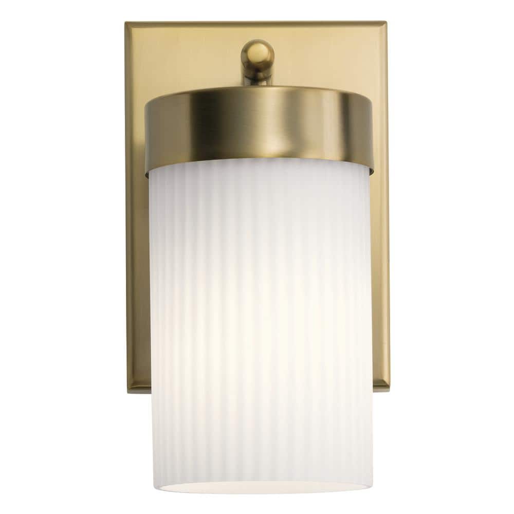 Brushed Natural Brass Dimmable Wall Sconce with Opal Glass