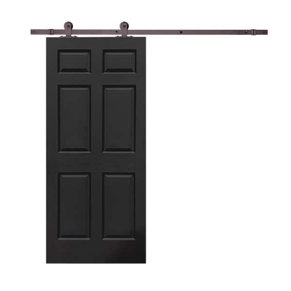 CALHOME 36 in. x 80 in. Black Painted Composite MDF 6-Panel Interior Sliding Barn Door with Hardware Kit