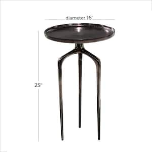 16 in. Black Tray Inspired Top Large Round Aluminum End Accent Table with 3 Tripod Legs