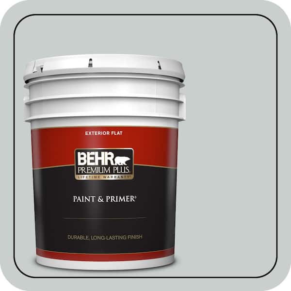BEHR PREMIUM PLUS 5 gal. #720E-2 Light French Gray Flat Exterior Paint & Primer